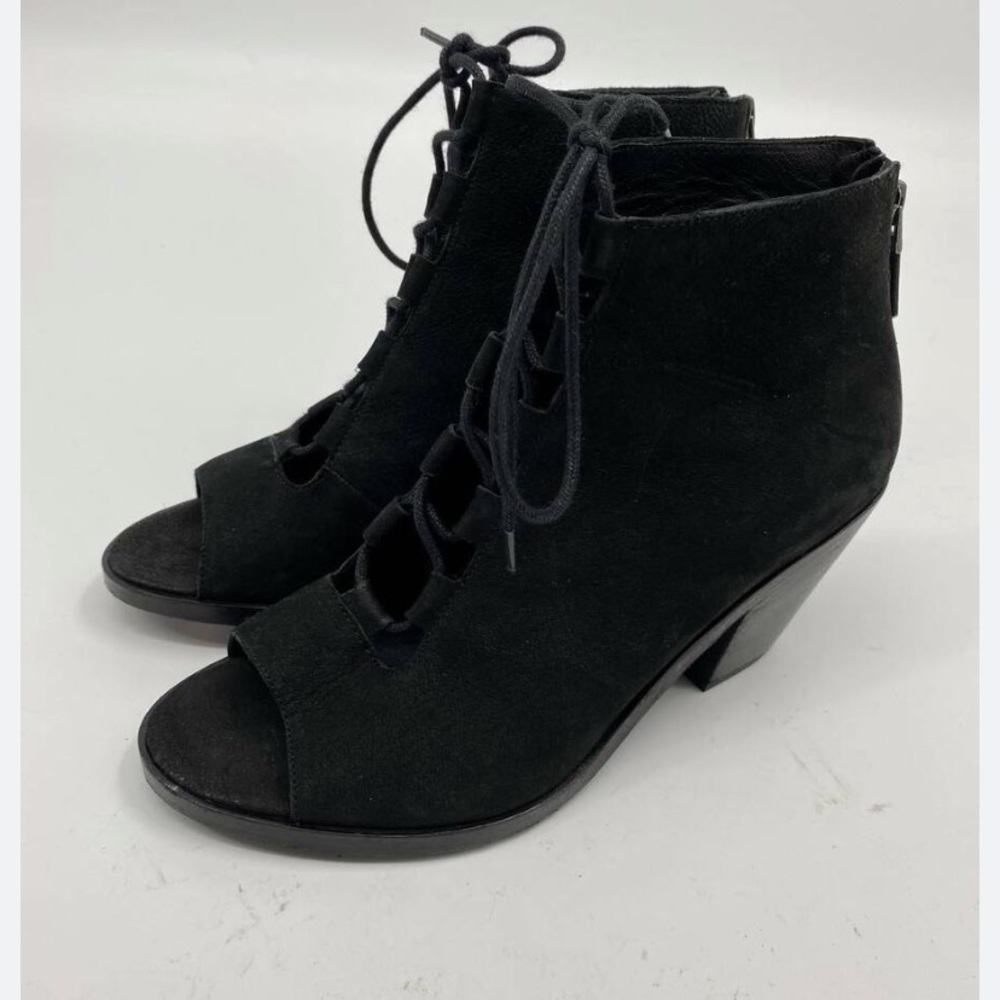 Eileen Fisher peep toe lack up booties